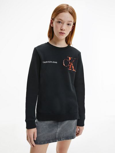 Calvin Klein Ruhák HU934970 | Calvin Klein Organic Cotton Logo Lány Pulóver Fekete